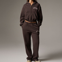 Survêtement personnalisé pour femme avec fermeture éclair, DTF OEM, ensemble décontracté deux pièces en polyester et coton, veste et pantalon, vêtements streetwear