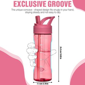 Bouteille d'eau Tritan rouge sans BPA avec paille, conception anti-fuite pour la maison, les voyages et l'école - Articles promotionnels pour boissons - Product Image 2