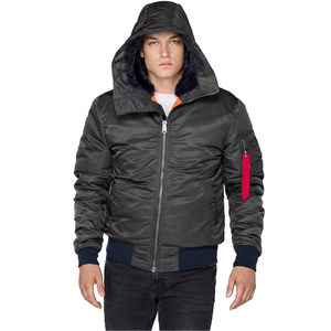 Chaqueta Bomber con Capucha para Hombre, Color Verde Oliva, con Forro de Piel Sintética, Cierre de Cremallera Resistente al Viento, Ropa Casual de Invierno - Product Image 2