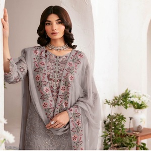 Liquidation vente femmes fête porter vente entière pakistanaise indienne en mousseline de soie Shalwar Kamez Dupata robe par Ramsha pour des Occasions spéciales - Product Image 5