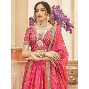 Lehenga choli ผ้าโปร่งพิมพ์ลายดอกไม้สีชมพูแบบดั้งเดิมสำหรับเจ้าสาว - Product Image 5