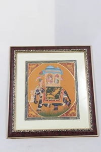 Handmade Modern Embroidered Cloth Art Frame with <b>Elephant</b> and Temple Design for Church Religious <b>Gifts</b> - Product Image 1