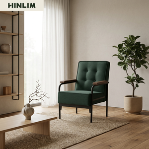 Sillón Individual Moderno y Contemporáneo de Tela con Relleno de Espuma, Respaldo Acolchado, Estructura Metálica, Tapizado, para Sala de Estar, Color Verde - Product Image 2