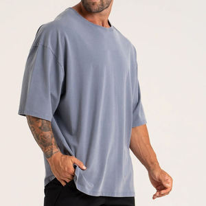 T-shirt décontracté pour homme, coupe ample, col rond, manches courtes, 100 % coton, tricoté, couleur unie, personnalisable - Product Image 4