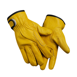 Gants de sécurité en cuir jaune, longueur poignet, non doublés, respirants, style uni, pour usage extérieur, toutes saisons - Product Image 3