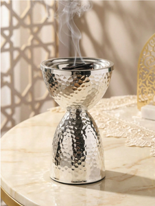 Brûleur d'encens Bakhoor en métal argenté martelé de luxe, brûleur d'oud arabe, porte-encens à charbon de bois pour la décoration intérieure, parmi les plus vendus - Product Image 3