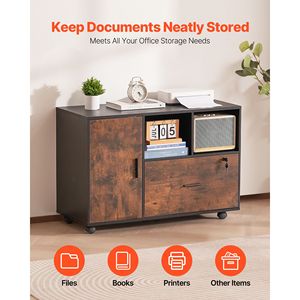 Armadietto Portadocumenti Mobile Regolabile con Ripiani Aperti in Legno e Vano Laterale Chiudibile a Chiave Spedizione Gratuita - Product Image 2
