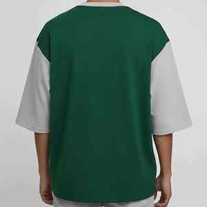 Camiseta informal de algodón con bloques de color y manga raglán oversize para hombre, verde y gris - Product Image 6