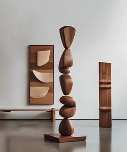 Sculpture en bois artisanale, art moderne pour table, statue décorative figurative pour salon, salle à manger, décoration intérieure - Product Image 3