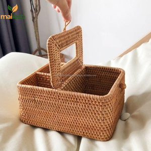 Cesta rectangular tejida de ratán Natural hecha a mano, tapa de caja cuadrada, almacenamiento de pañuelos de lavandería de cocina Vintage personalizado - Product Image 3