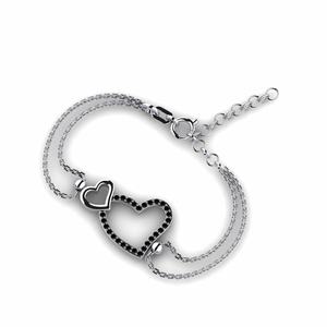 Bracelet en argent sterling 925 pour femme, avec breloque cœur sertie de diamants, plaqué rhodium, sertissage griffe, bijoux fins faits à la main, produit en gros - Product Image 2
