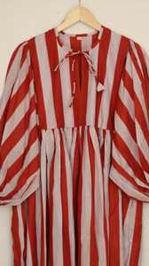 Vestido Midi de Algodón a Rayas para Mujer, Mangas Abullonadas, Corte Entallado, Colección Boutique Étnica de Verano, Ecológico, Lavable, con Botones - Product Image 3