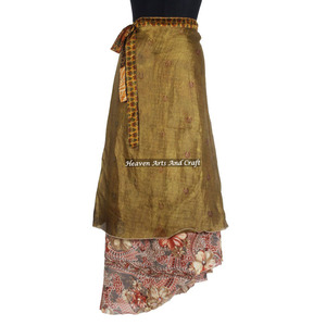 Designer Double Layer Reversible <b>Sarong</b> Sari Magic <b>Wrap</b> Skirt Skirts Vintage Silk Magic 38" <b>Sarong</b> Pareo <b>Wrap</b> Skirt Tube Cover - Product Image 6