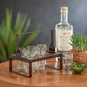 Juego de Portavasos de Metal y Madera con Vasos de Vidrio, Soporte Rústico para Servir en el Bar, Exhibidor de Vasos para Tequila - Product Image 5