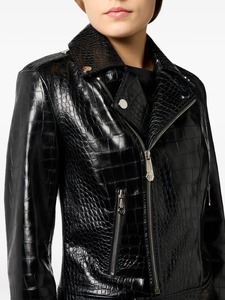 Veste en cuir véritable pour femme, motif croco gaufré, style motard, coupe ajustée, vêtement d'extérieur tendance pour femme, vente en gros - Product Image 2