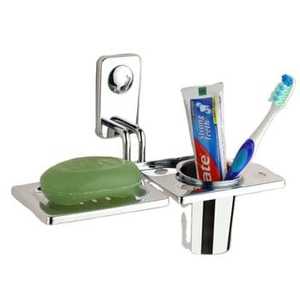 metal bathroom countertop organizer with marble toothbrush holder <b>toothpaste</b> storage cups stylish modern accessory - Product Image 3