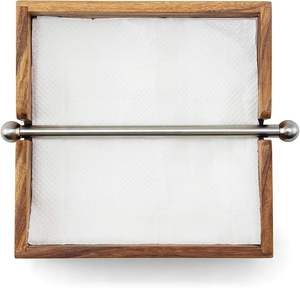 Porta servilletas clásico con marco rectangular de madera, barra horizontal de acero, tamaño estándar, decoración moderna para mesa de comedor o cocina. - Product Image 1