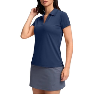 Camisa Caqui para Mujer, Manga Corta, Color Sólido, Tejido de Punto Informal, Transpirable, Largo Regular, Ecológico, de Poliéster de Secado Rápido - Product Image 4