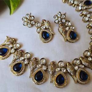 Victorian Blue Diamond Bridal Jewelry Set-Gold Plated Earrings for Daily Wear or Gift - Product Image 2