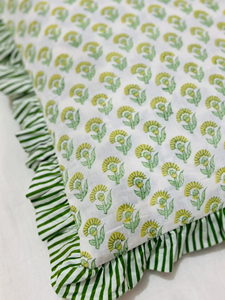 Set of 5 Floral Block Print Cotton Cushion Covers with Frills Floral Throw <b>Pillow</b> Sham <b>Decorative</b> <b>Pillows</b> - Product Image 2