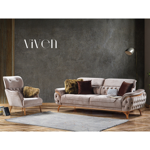 Canapé Chesterfield de style britannique, canapé en velours capitonné de luxe, meubles classiques pour salon, hôtel, bureau, forme ovale, pieds en métal - Product Image 2