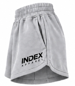 Pantalones cortos de forro polar gris de Index Apparel con cintura elástica y bolsillos, ropa deportiva informal para mujer - Product Image 4