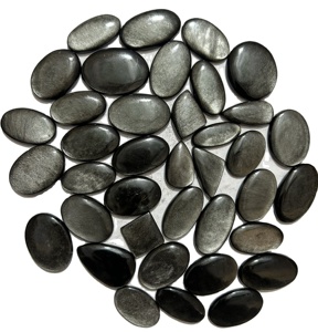 พลอยออบซิเดียนสีเงินธรรมชาติทรงหลังแบนอัญมณีหลวมอัญมณีทำจากหินออบซิเดียนขนาดผสมทรงหลังเบี้ย - Product Image 1