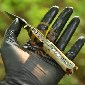 Factory Wholesale Damascus Folding <b>Knife</b> with Genuine <b>Bone</b> <b>Handle</b> Handmade Outdoor Survival Hunting Pocket <b>Knife</b> - Product Image 5