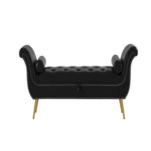 Otomana de Cuero Sintético Negro para Dormitorio, Banco de Almacenamiento con Tapa Abatible y Patas Metálicas, Otomana Tapizada - Product Image 5