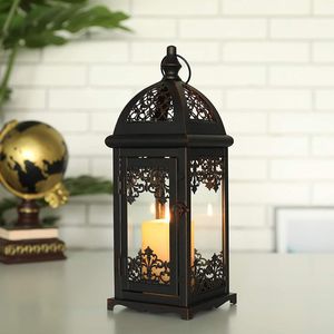 <b>Tall</b> metal candle lantern floor standing design indoor outdoor decor lighting elegant home decorative accent piece - Product Image 1