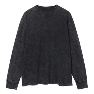 T-shirt professionnel 100% coton pour homme, coupe ample, manches longues, effet délavé, respirant, anti-plis - Product Image 1