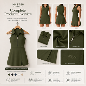 Vestido de tenis para mujer con cuello mandarín, sin mangas, cremallera frontal, falda acampanada, elástico deportivo, color liso, para cancha, con logo personalizado - Product Image 3