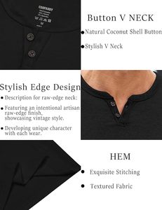 Camiseta Henley Negra de Manga Corta para Hombre, Corte Regular, Color Sólido Informal, Diseño de Cuello en V Tejido - Product Image 6