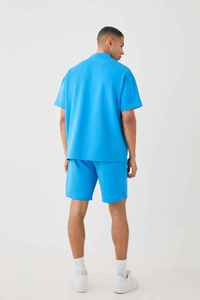 Ensemble T-shirt et short pour homme, bleu uni, col montant, style décontracté, respirant, tricoté, pour l'été, OEM ODM, logo personnalisé - Product Image 4