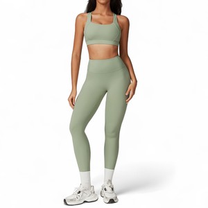 Conjunto de yoga para mujer, talla grande, 2 piezas, ropa deportiva de algodón, conjunto de yoga para gimnasio y fitness, logotipo personalizado, secado rápido - Product Image 5
