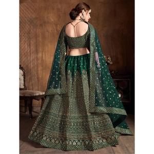 Paillettes vertes magnétiques en soie brute pour mariage Lehenga Choli - Product Image 3