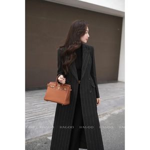 Abrigo largo tipo blazer para mujer, mezcla de lana, doble botonadura, cuello vuelto, manga larga, ropa de abrigo de invierno, bordado [B535] - Product Image 5