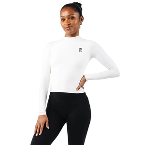 Womens Double Layered <b>Long</b> <b>Sleeve</b> Tee <b>white</b> Noir Soft Stretch Fit Gym Yoga Workout Training Wear - Product Image 2
