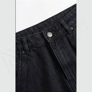 Pantalon en jean foncé taille haute à jambe large pour homme, en coton, coupe décontractée, style automne, couleur unie, délavage classique, tissu tissé - Product Image 6