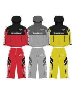Ensemble de survêtement sportif coupe-vent à capuche pour homme BrandName, coupe régulière, en polyester tricoté, rouge, gris, jaune, tenue d'hiver - Product Image 1