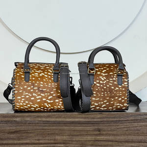 Sacs de voyage moyens en cuir de vachette véritable à imprimé cerf, motif tacheté, élégants sacs à bandoulière et sacs à main unisexes de haute qualité, style western - Product Image 2