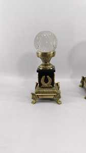 A stunning set of 3 vintage-style aluminum decorative stands featuring faceted <b>crystal</b> <b>spheres</b> on sturdy, ornate pedestals - Product Image 3