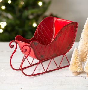 Shiny Red Metal Sleigh <b>Christmas</b> Decoration Handicraft Outdoor Holiday Display - Product Image 1