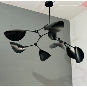 Modern <b>Black</b> Metal Ceiling Pendant <b>Light</b> with Adjustable Leaf Shaped Shades Spiral Design Lighting Fixture - Product Image 1