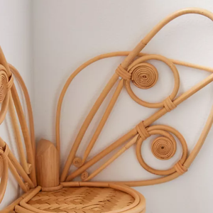 Étagère murale en rotin tressé faite à la main pour enfants, étagère flottante papillon, rangement pour jouets, support suspendu, vente directe d'usine - Product Image 3