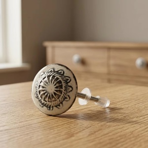 Ba Ceramic Round Furniture Knob Traditional Design Distressed <b>White</b> Drawer <b>Cabinet</b> Handle <b>Storage</b> Closet Accessory - Product Image 4