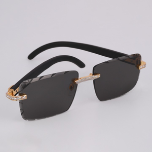 Luxurious Half Rim Rectangle <b>Sunglasses</b> Gold Frame With Rhinestones Polarized Lenses Unisex Adult Style - Product Image 1