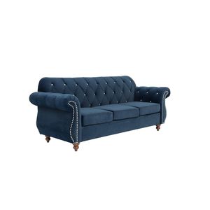 Divano di Lusso in Velluto Indaco con Cuscini, Arredamento Formale per Soggiorno - Product Image 6