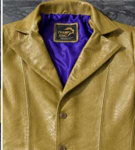 Veste en cuir Champ King Gold à motif gaufré, col rabattu, simple boutonnage, manches classiques - Product Image 1