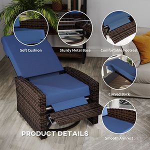 Sedia Reclinabile Girevole da Esterno in Blu Scuro, Rotazione a 360 Gradi, Cuscini Resistenti all'Acqua con Poggiapiedi Sollevabile in Vimini - Product Image 6